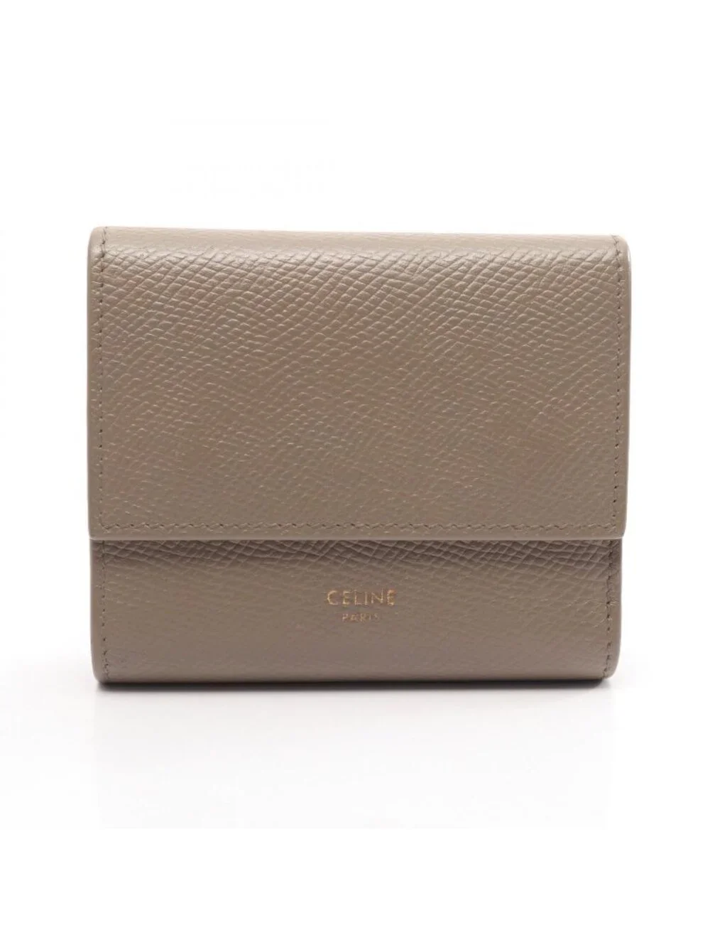 Celine Trifold Wallet Small Gray Beige Leather